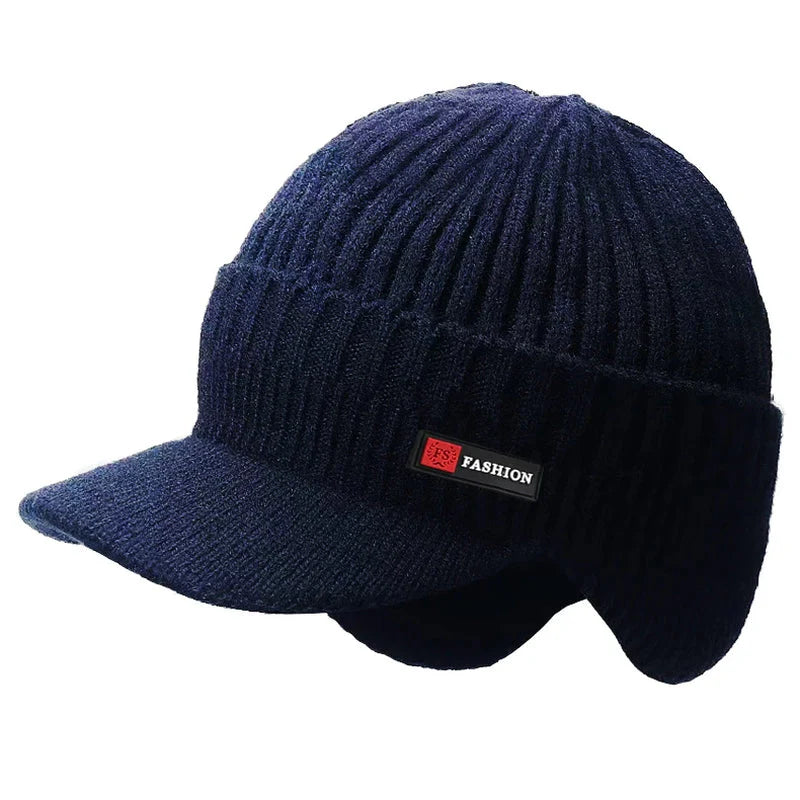 New Winter Men'S Hat β Outdoor Ear Protection Warm Knitted Cap with Windproof Visor, Thick Bicycle Scarf Cap for Men