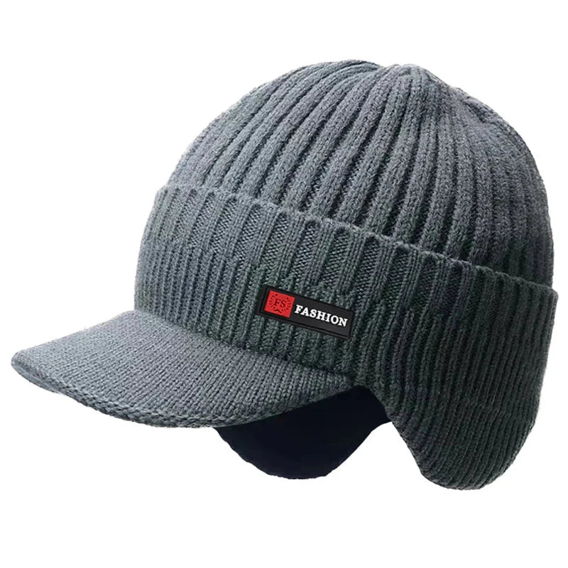 New Winter Men'S Hat β Outdoor Ear Protection Warm Knitted Cap with Windproof Visor, Thick Bicycle Scarf Cap for Men